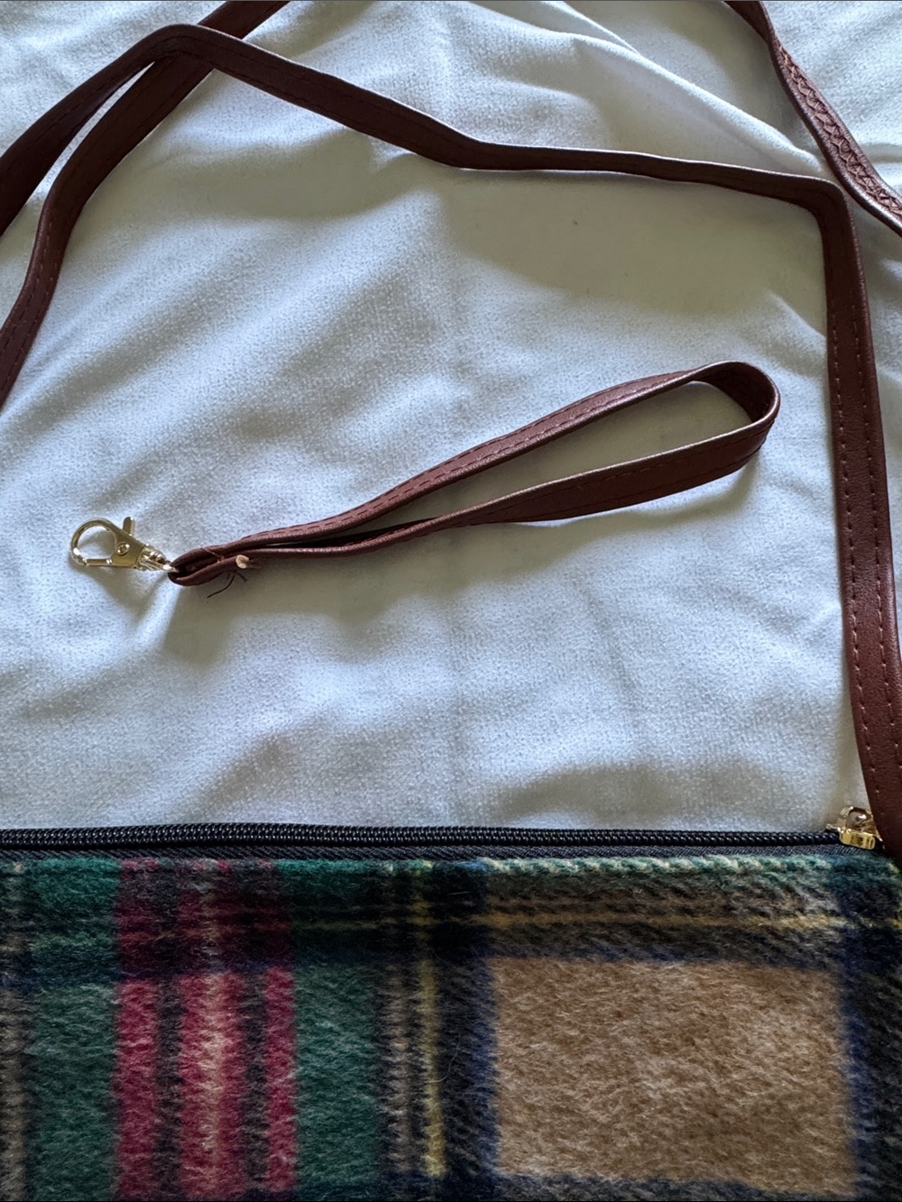 Plaid Wool Crossbody or Wristlet Bag with Brown Leather Tassel Zipper Pull - Picture 3 of 7